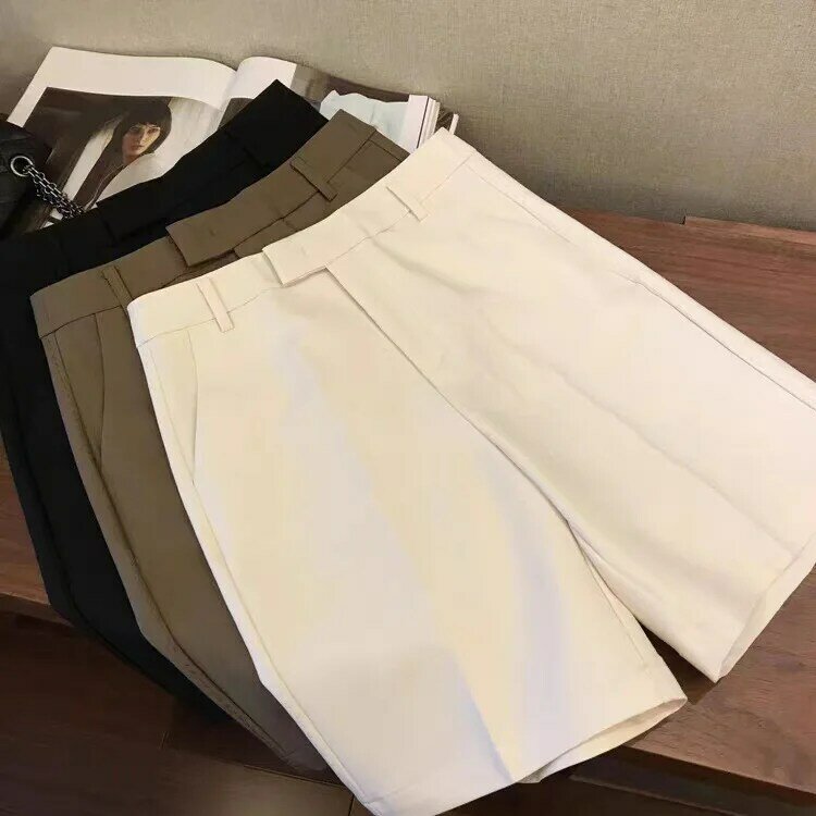 Pantalones cortos sueltos de cintura alta para mujer, color sólido, informal, Verano