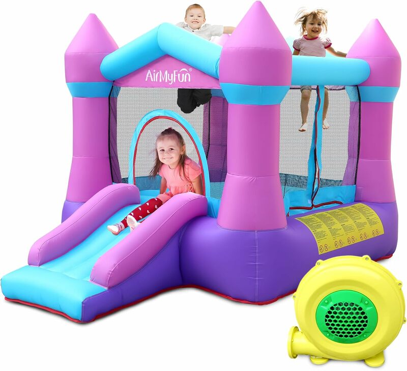 Toddler Bounce House with Blower for Kids 3-8, Inflatable Bouncy Jumping Castle with Slide, Indoor/Outdoor Pink Bouncer House, 8