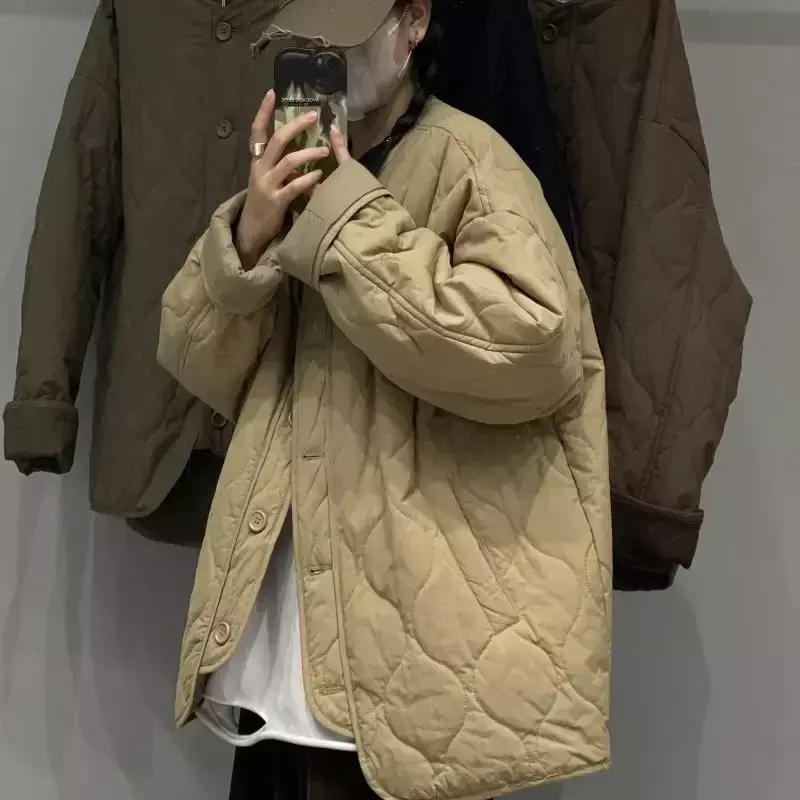 Винтажная зимняя стеганая куртка Deeptown, женская модная уличная одежда большого размера в Корейском стиле, теплая Легкая стеганая куртка, повседневная верхняя одежда