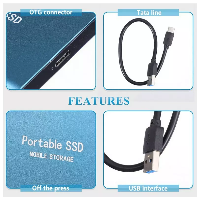 Портативный SSD-накопитель на 1 ТБ/внешний твердотельный накопитель USB 3,0/Type-C, высокоскоростной накопитель для ноутбуков/настольных компьютеров/Mac/телефонов