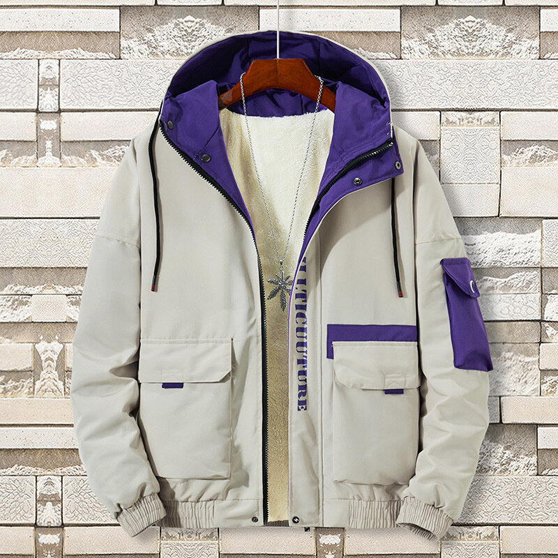 Мужская зимняя куртка оверсайз 2023, модное плюшевое бархатное пальто с подкладкой, Размеры товара: большие размеры 7XL 8XL, Анорак, Толстая Теплая Флисовая парка для мужчин