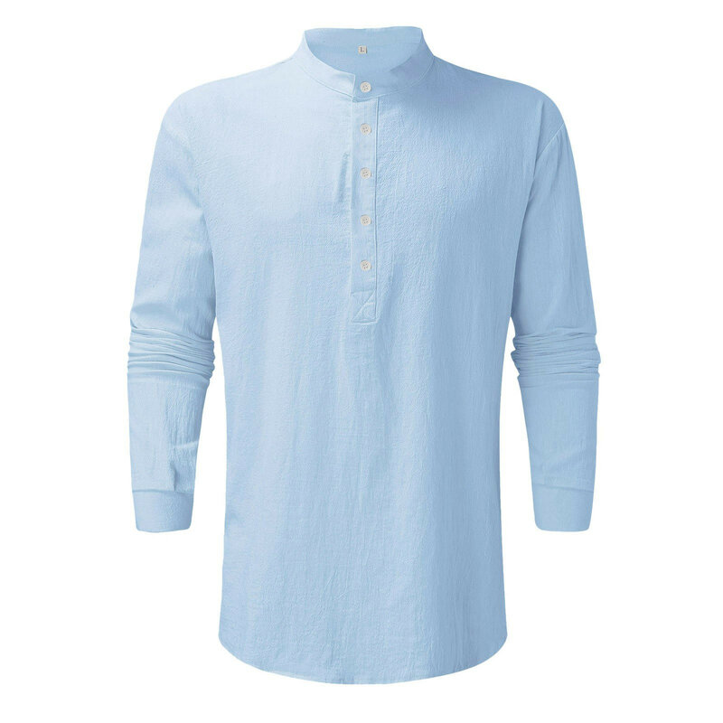 Camisa confortável com gola de botão monocromática masculina, tops casuais, manga longa, moda simples, Tan