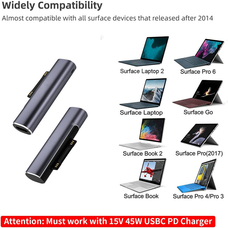 Adattatore per caricabatterie convertitore spina di ricarica rapida per Tablet PD USB Type-C compatibile con Surface Pro X 8 7 6 5 4 Go Book