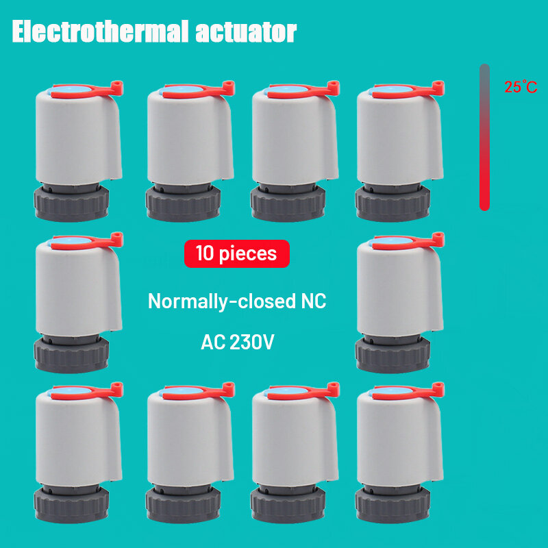 Actuador térmico eléctrico para calefacción por suelo radiante, válvula de radiador termostático, 10ps, CA 230V, normalmente cerrado NC M30 x 1,5mm, IP45, TRV