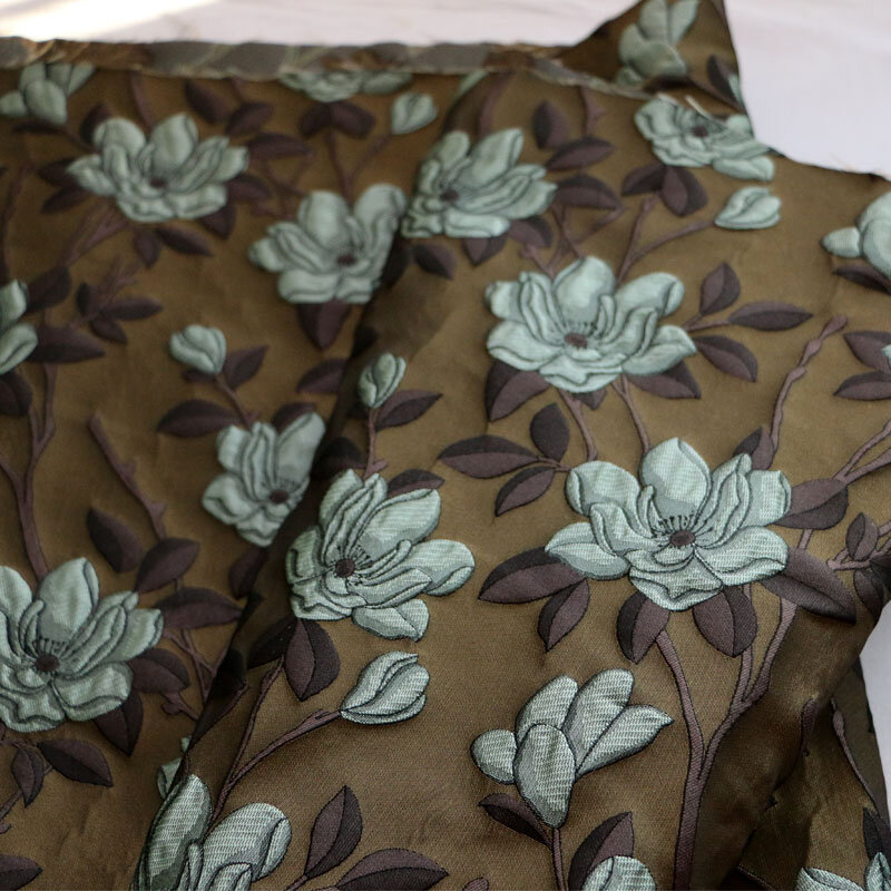 Retro ciemna zieleń wojskowa trójwymiarowy kwiat barwiona na kolor żakardowa tkanina odzieżowa DIY