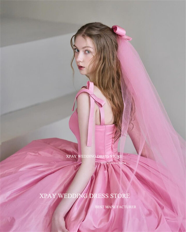 Xpay Elegante Satijnen Korea Avondjurken Vierkante Hals Bruiloft Fotoshoot Prom Gown Brede Riem Verjaardag Speciale Gelegenheid Jurk