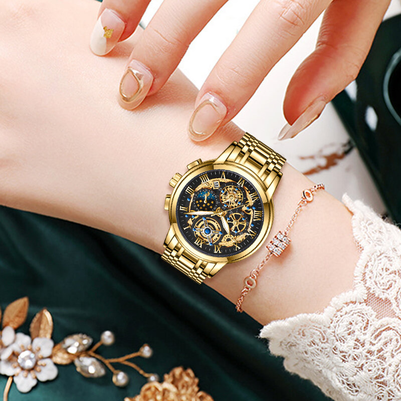 LIGE-女性用ステンレススチールクォーツブレスレット,腕時計,シンプルでファッショナブル,防水