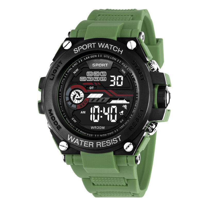 Jam tangan Digital pria, arloji bercahaya tahan air konograf olahraga luar ruangan tampilan LED laki-laki militer