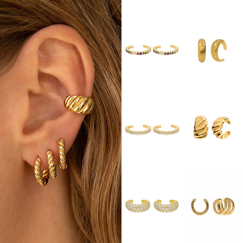 TIANDE pozłacane klipsy dla kobiet CZ cyrkon fałszywy Piercing Ear Cuff kolczyki damskie 2022 biżuteria sztuczna hurt