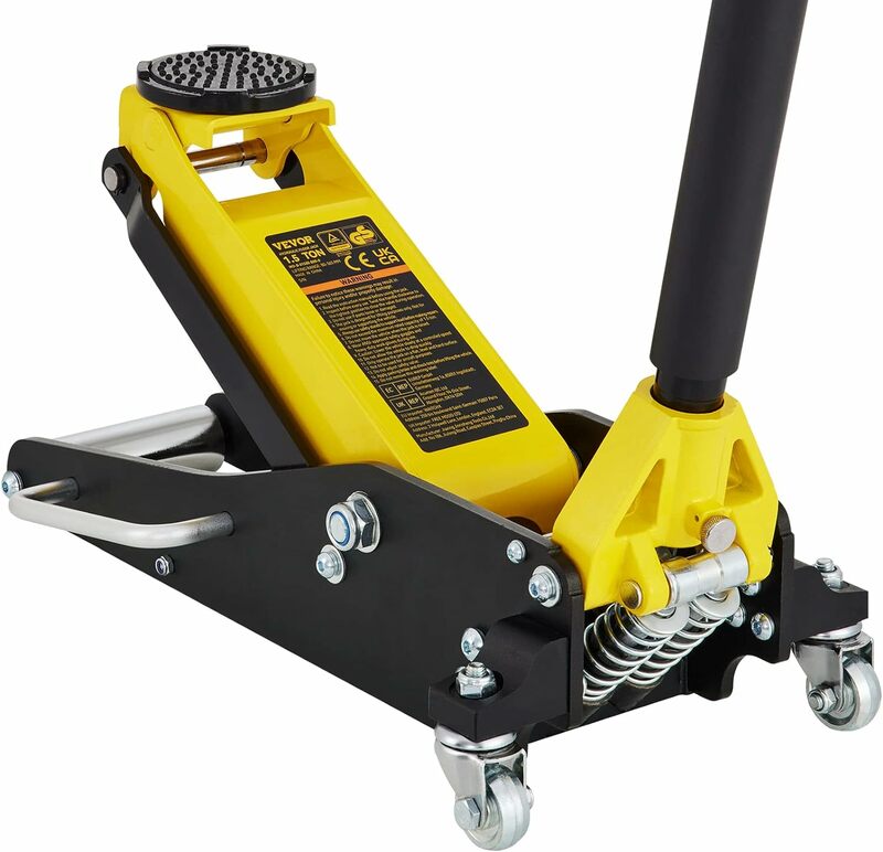 VEVOR 1.5 Ton/3300 LBS Low Profile, Aluminum and Steel Racing Floor Jack with Dual Pistons Quick Lift Pump, Lifting Range