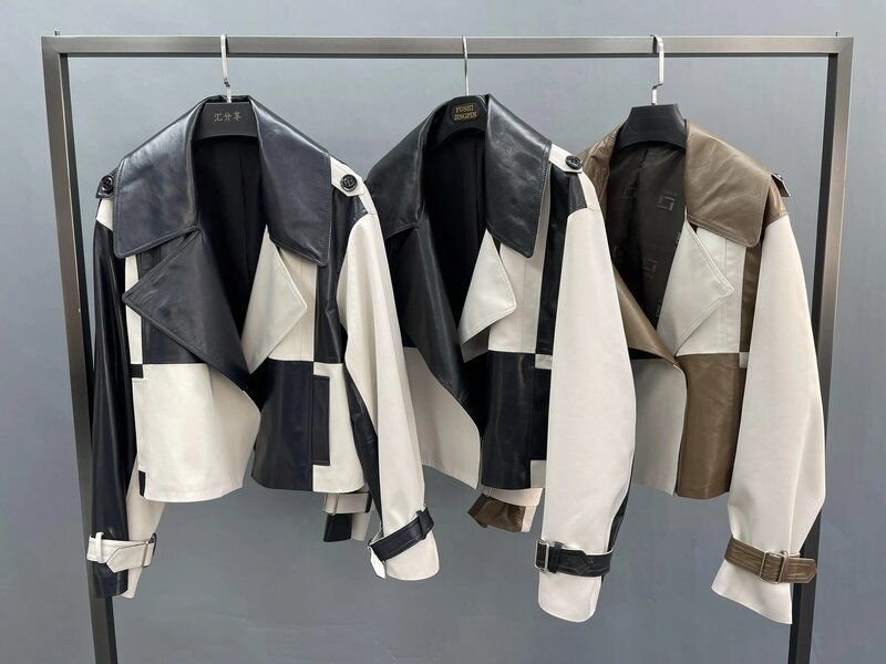2023 schaffell Mantel Für Frauen Leder Jacke Winter Frühling Moto Biker Outwear