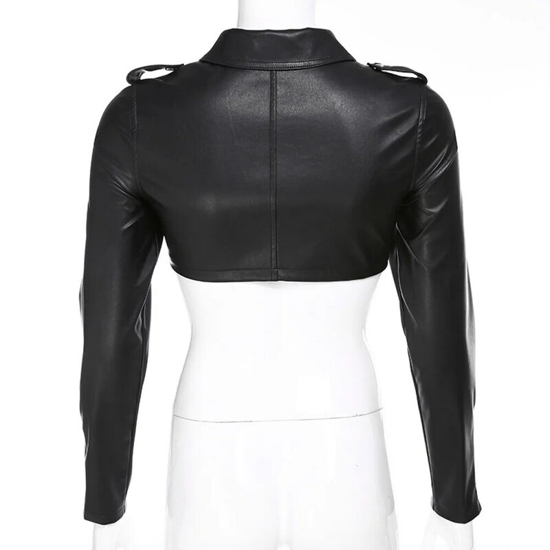 Женская короткая мотоциклетная куртка, черная куртка из искусственной кожи с заклепками, на молнии, в готическом стиле