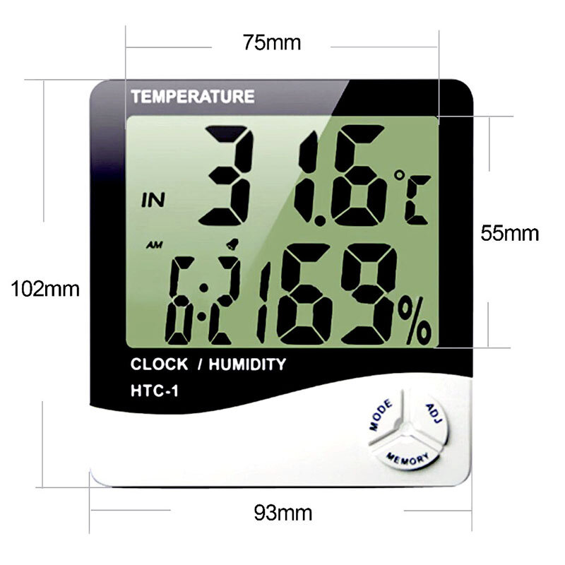 Lash Grafting Termometer Digital LCD, Higrometer Temperatur Kelembapan Penguji Temperatur Jam Stasiun Cuaca untuk Riasan Ekstensi Bulu Mata