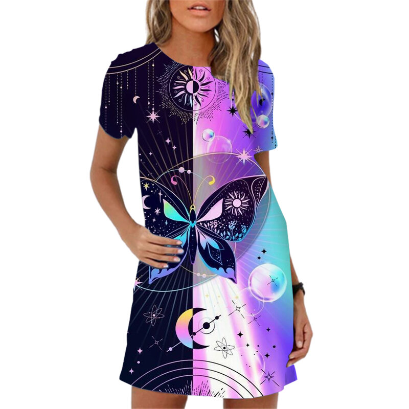 Fashion Floral Print Women Dress Elegant 3D Short Sleeve o-neck Loose A-Line Dress New 2024 Summer Dress Casual Female Sundress