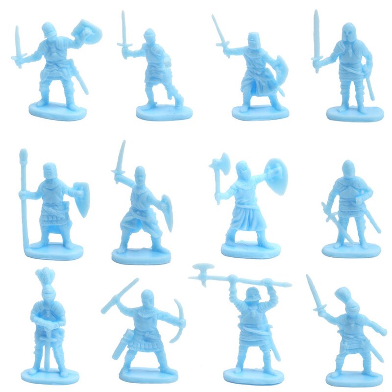 Figuras de plástico antigo soldado para homens, soldados arcaicos, figura de ação espadachim, DIY brinquedos de cena de guerra, azul 1:72, 200 por conjunto