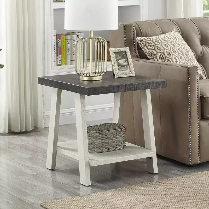 Кофейный столик, современный деревянный журнальный столик из 3 предметов, 24D x 48W x 19H in, Угольный и серый