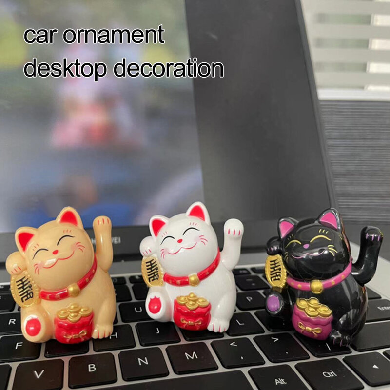 Gato de la suerte chino Mini Solar Auto Waving, decoración de coche, estatua para hornear pasteles, riqueza, fortuna, bienvenida, escultura de gato que agita