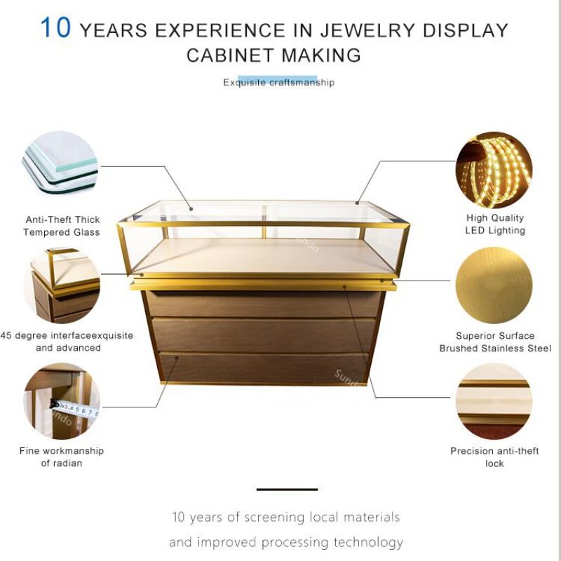 Niestandardowe, chińskie profesjonalne spersonalizowane prezentace dostaw szklane gabloty ekspozycyjne biżuteria na zamówienie zegarki naszyjnik pierścionki showcase cabi