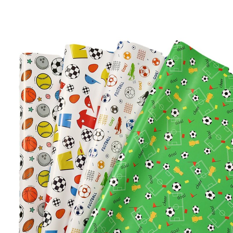 ギフト包装紙、漫画スタイル、サッカーパターン、コーティングされた紙包装、カラフルなプレゼント、50x70cm