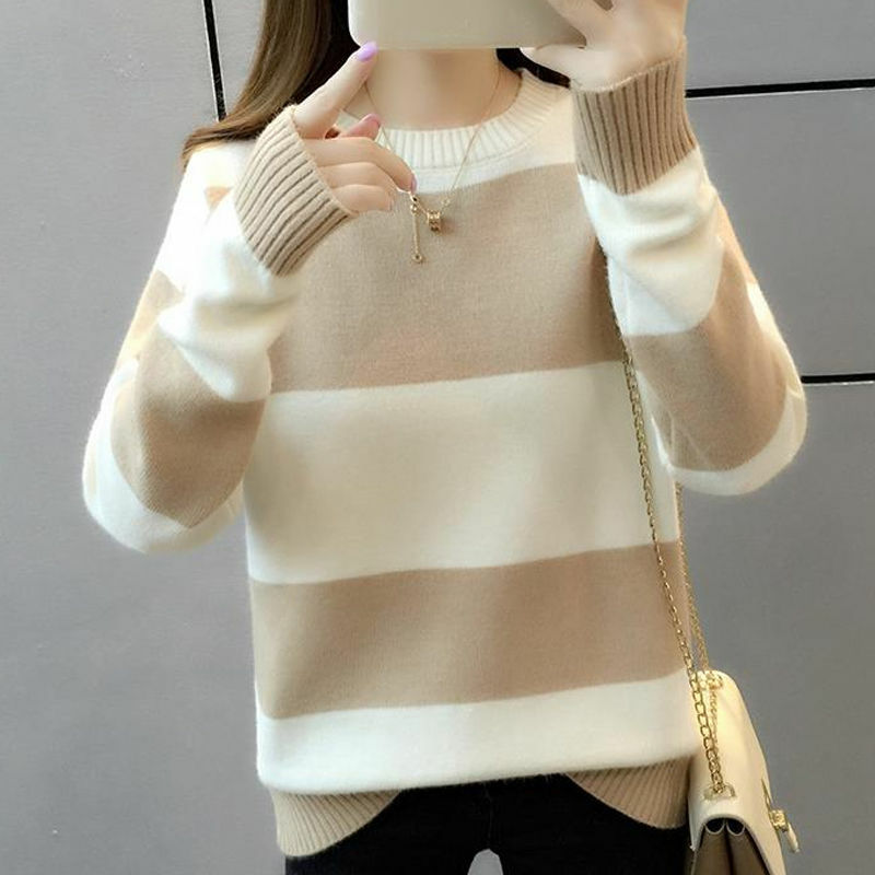 Suéter de malha de mangas compridas espesso feminino, roupa versátil, elegante, novo, outono e inverno, 2024