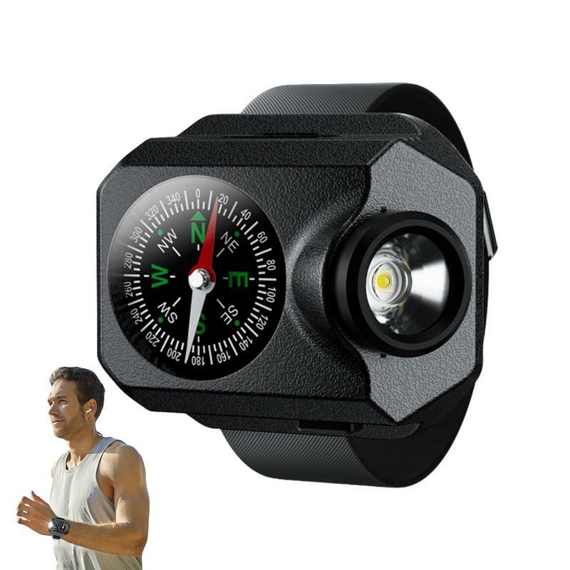 Lampa na nadgarstek do uruchamiania Mini kompasu do zegarka latarka z ładowaniem USB latarka do zegarka z ładowalną lampką na rękę do biegania na zewnątrz