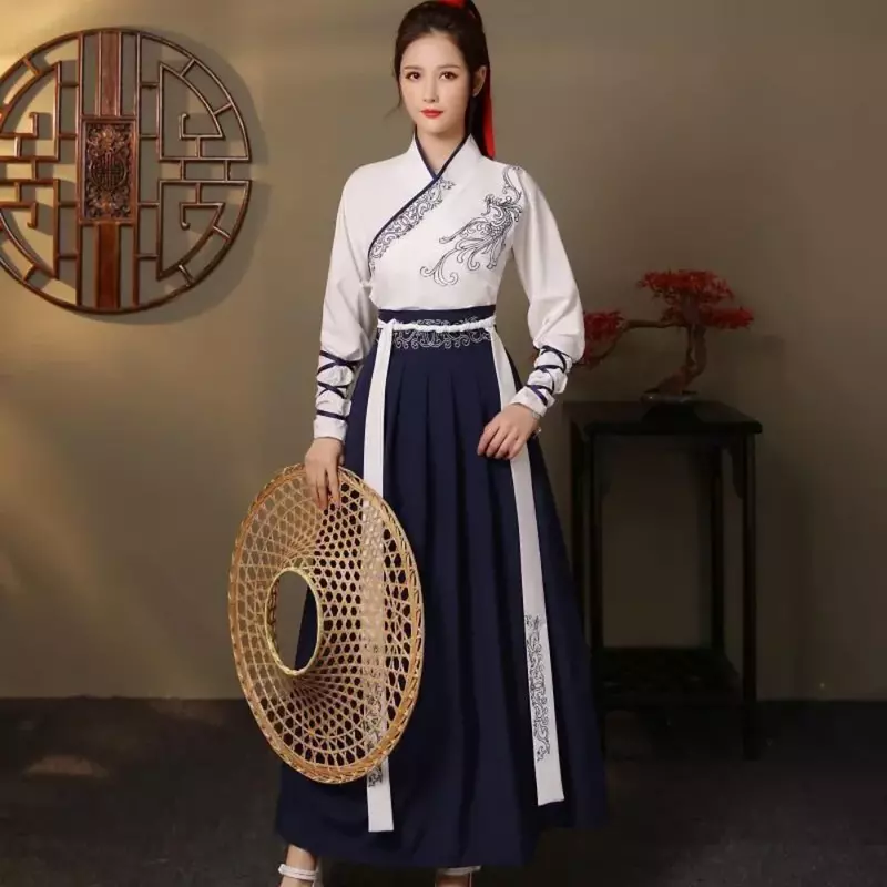Китайское платье Hanfu, женская одежда, винтажная Этническая стильная модная одежда, элегантная уличная одежда, повседневное китайское традиционное платье