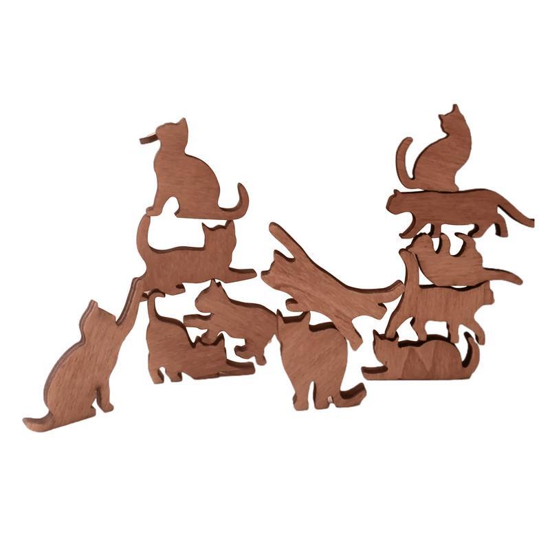 Stacking Cat Cutouts 12pcs Wooden Ornaments Cats Stacking Toys Montessori Learning & Educational Toys With Different Forms For