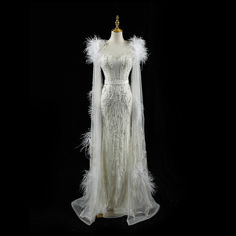 فستان حورية البحر مخصص بقصة ضيقة ، فستان سهرة حفلة موسيقية ، أداء مأدبة ، تصميم أكمام ماء بيضاء ، تنورة طويلة ، H1380