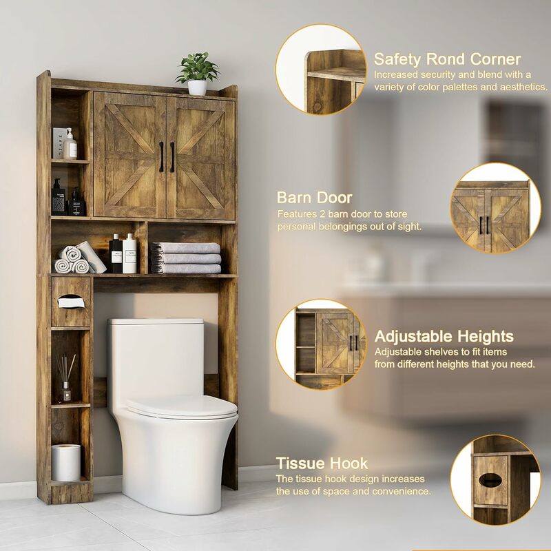 Over The Toilet Storage Cabinet, Farmhouse Storage Cabinet Over Toilet with 2 Barn Door & Toilet Paper Holder Stand Home