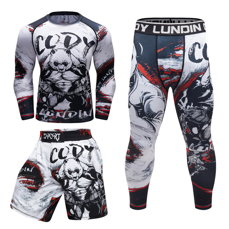 Dragon Print Rashguard Stappling Suit para homens, conjunto curto, roupas Kickboxing, camiseta de compressão Cody Lundin, spats, boxe tailandês, kit MMA