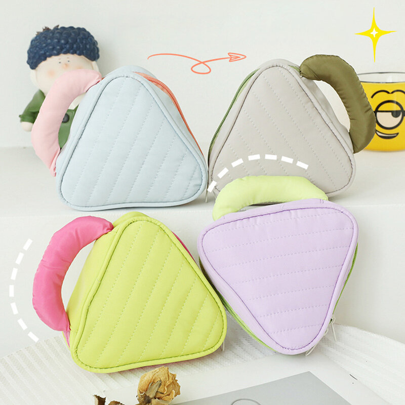 Creative Mini Zipper Triangles Makeup Pouch Travel Cosmetic Bags Portable Handheld Toiletry Bag Candy Color Makeup Organizer