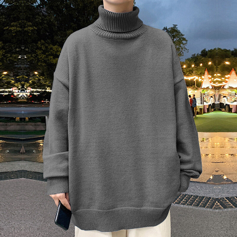 남성용 따뜻한 니트 터틀넥 스웨터, 루즈 캐주얼 풀오버, 보터밍 셔츠, 가을 겨울, 신상 단색 풀오버