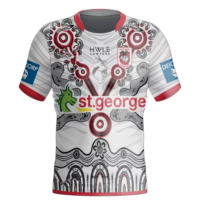 Jersey de futebol para homens, camisas com dragões Casa Anzac, ST GEORGE ILLAWARRA DRAGOGONS, INDIGEN, 2022, 2024 25, tamanho S-5XL