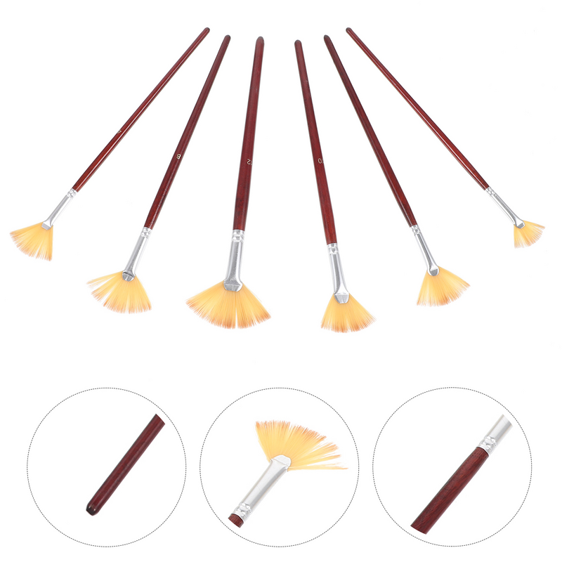 6 Pcs Fan Brush Set Paint Brushes Wear-resistant Watercolor Painting Portable Daily Wood Nylon Practicing Flat Designed