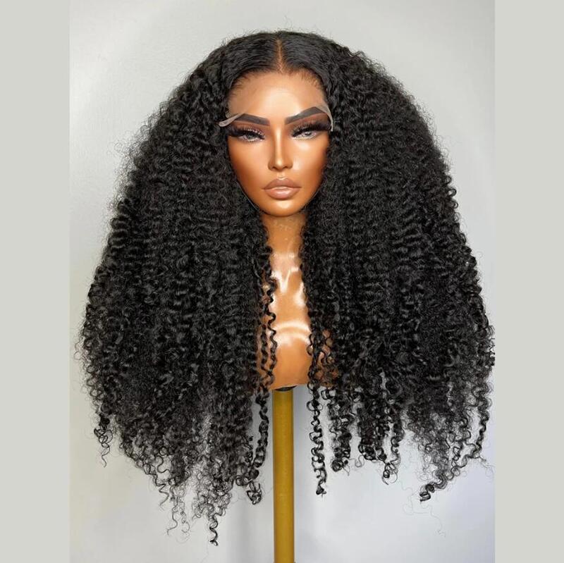 Soul Lady-Peluca de encaje frontal para mujeres negras, pelo de bebé suave y rizado, sin pegamento, resistente al calor, color negro, 180de densidad, 26 pulgadas