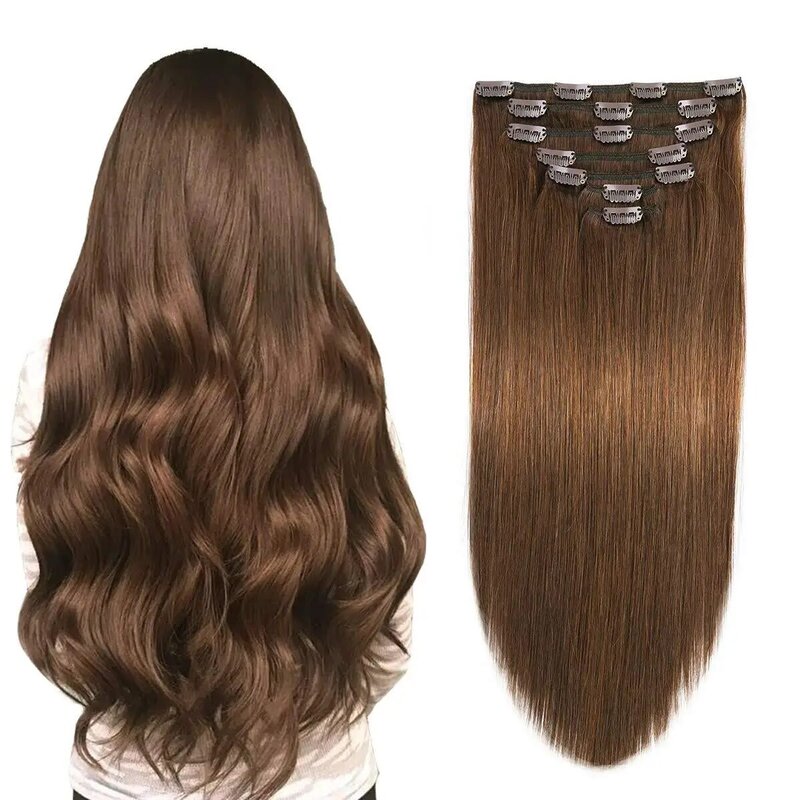 7 sztuk klip w doczepy z ludzkich włosów 100% prawdziwe ludzkie włosy klip w naturalne dopinki włosów proste treski T4/27 kolor