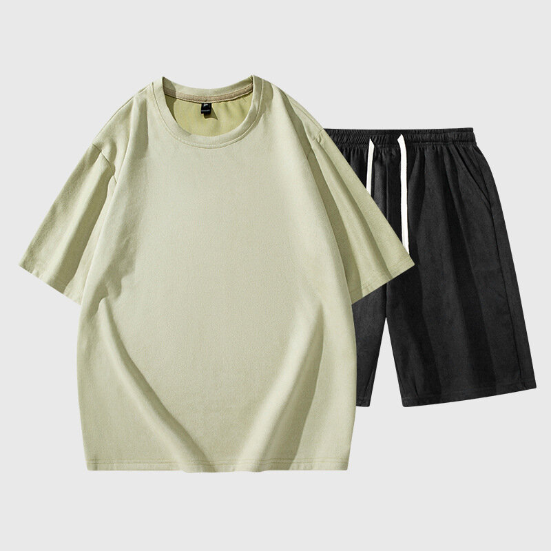 Camiseta de manga corta con cuello redondo para hombre, conjunto deportivo informal de dos piezas, Capris sueltos, novedad de verano, 2024