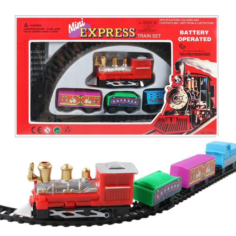 Bateria operado Natal Train Set para crianças, Railway Tracks, brinquedos educativos, presente para festa, Xmas Gift