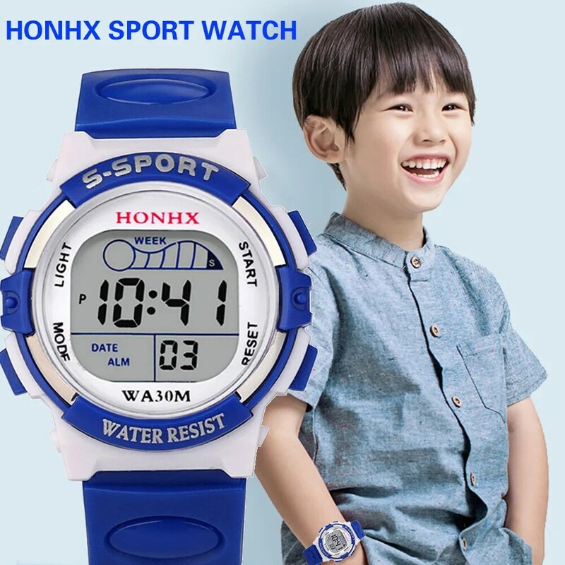 방수 디지털 LED 스포츠 시계, 날짜 알람 시계, 어린이 선물, 소년