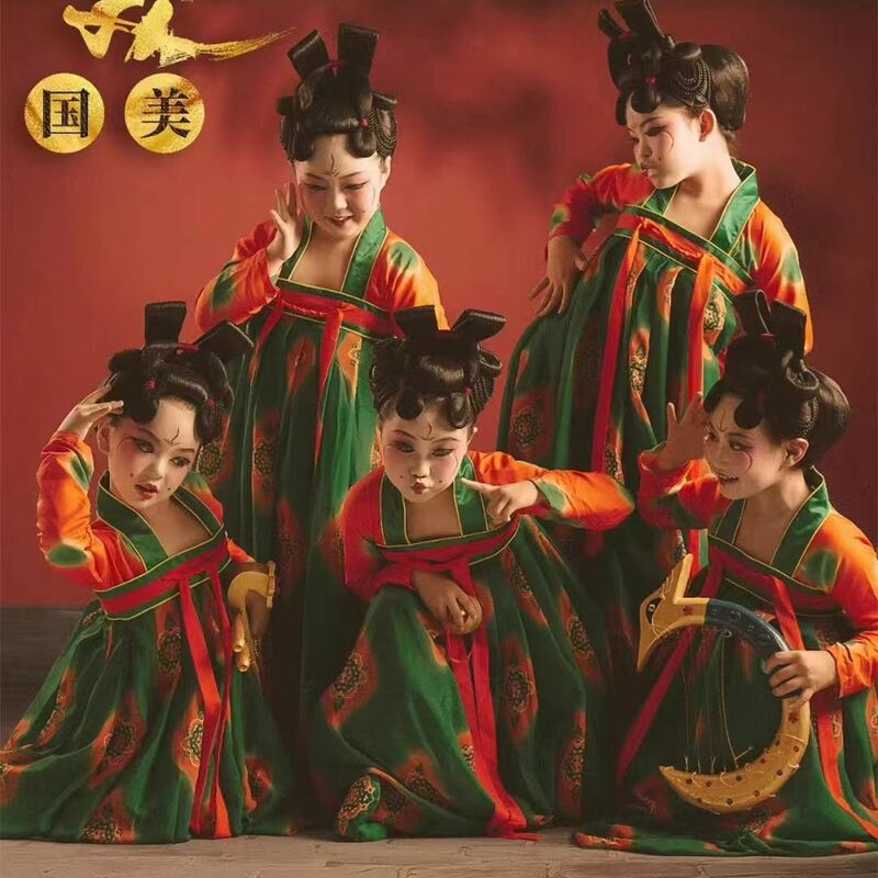 Children Uigerl Chinese Dance Clothes Hanfu Tang Dynatsy Halloween Costumes for Girls 2023 Hanfu Chinese Green Dress Kids