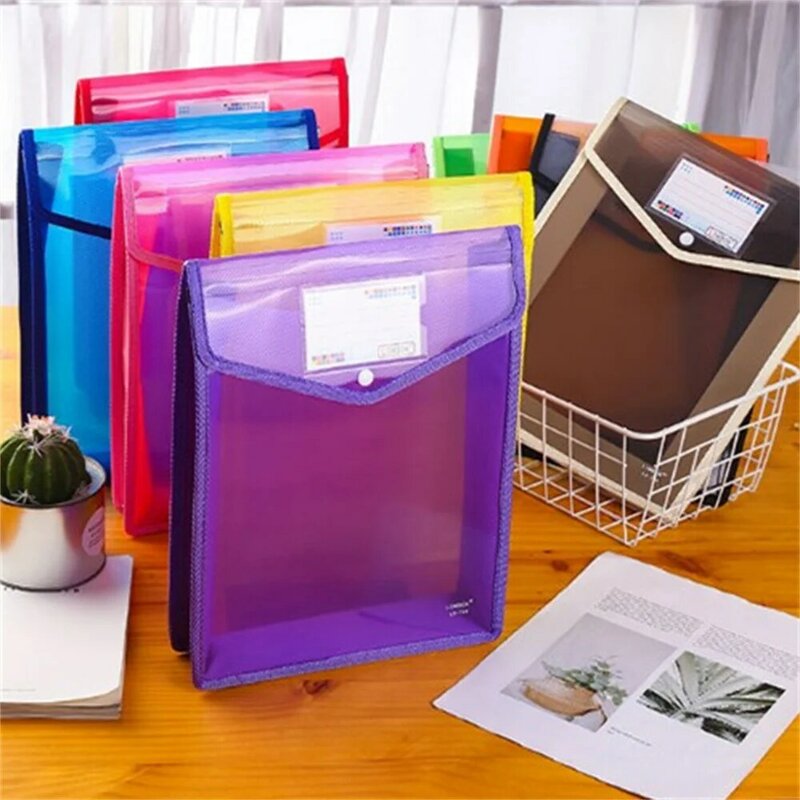 A4 투명 파일 폴더 방수 종이 보관 가방, 대용량 스냅 버클 문서 파우치, 휴대용 파일 가방