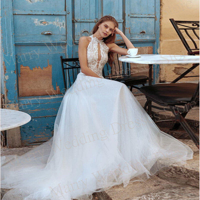 2024 nowe nowoczesne damskie suknie ślubne wspaniałe koronkowe aplikacje z dekoltem i dekoltem seksowne suknie panny młodej bez rękawów sukienka bez pleców De Mariée
