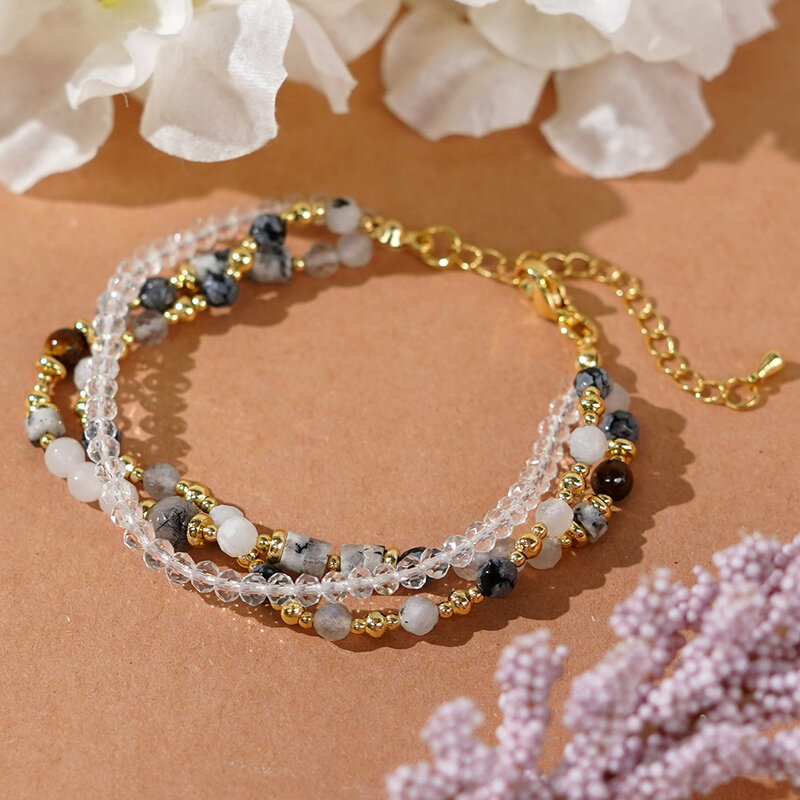 Bracelet de perles de riz en cristal de gemme, multicouche, tricot à la main, bohème, réglable, mode simple, original