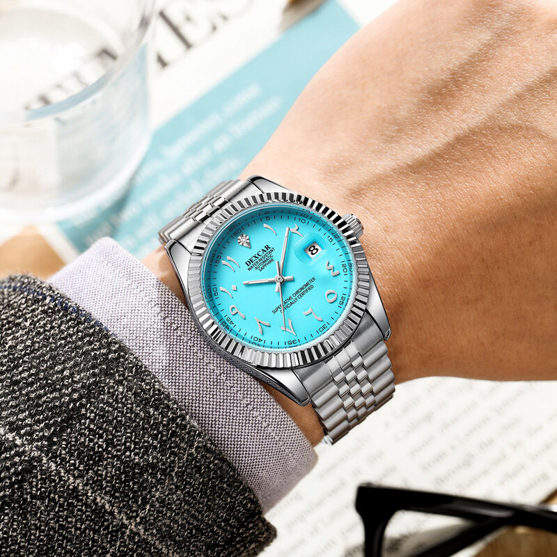 Duka นาฬิกาผู้ชาย2024ใหม่แบรนด์ชั้นนำของอาหรับ, นาฬิกาจักรกลอัตโนมัติหรูหราสำหรับผู้ชายแซฟไฟร์สแตนเลส FY127กันน้ำ