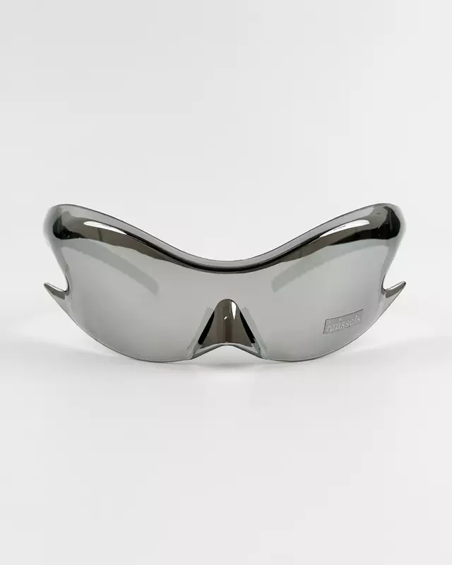 Avant-garde, fashionable, retro, and shapely connected sunglasses with a futuristic style and a wasteland era design. Sunglasses