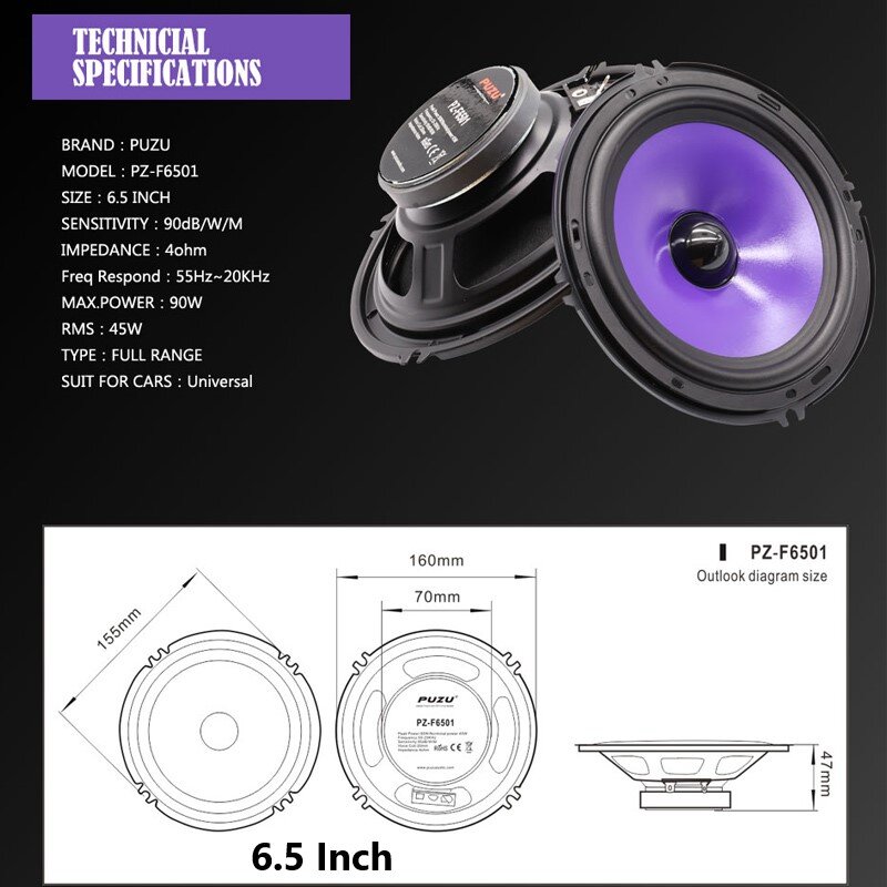 2 Buah 4/5/6, 5 Inci 80W Speaker Audio Mobil Frekuensi Jangkauan Penuh Speaker Modifikasi Mid-Bass Subwoofer Instalasi Non-destruktif