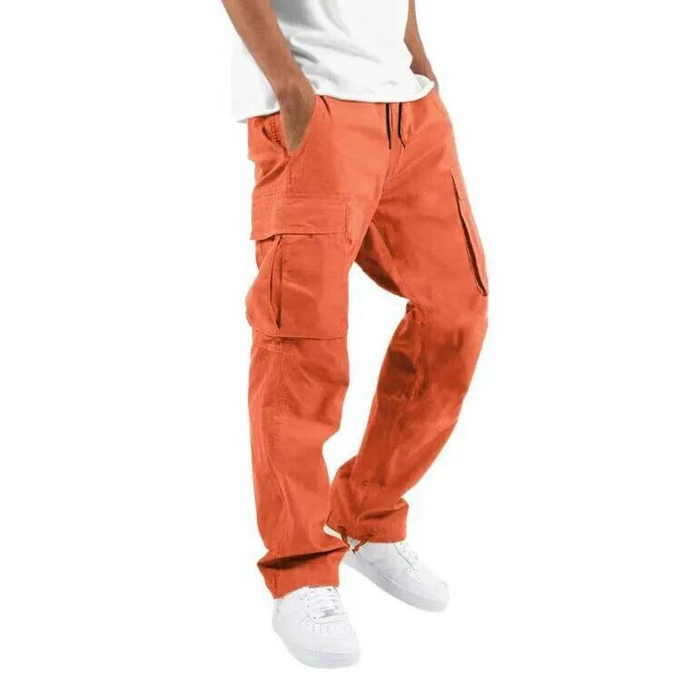 Men'S Overalls Fashion Preppy Style Solid Cargo Pants Drawstring Multi Pocket Casual Hiking Pants Classic Cotton Twill Pants