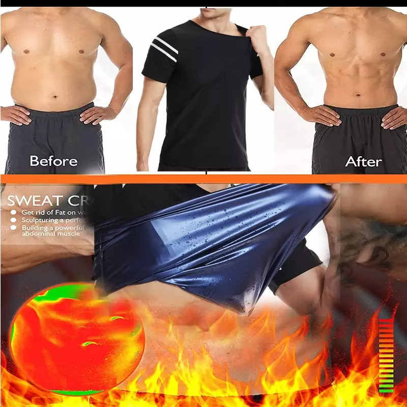 Männer Wärme fangen Sauna Anzüge Fitness studio Tops Gewichts verlust Shirts Abnehmen Korsetts weißen Streifen Kurzarm Sport