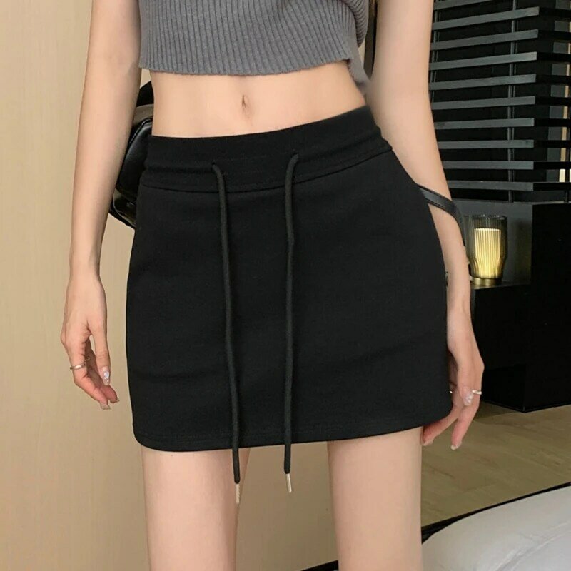 Women's Casual Short Skirt Solid Colour Korean Version Summer Drawstring  High Waisted Slimming Wrapped Hip Short Skirt Pants