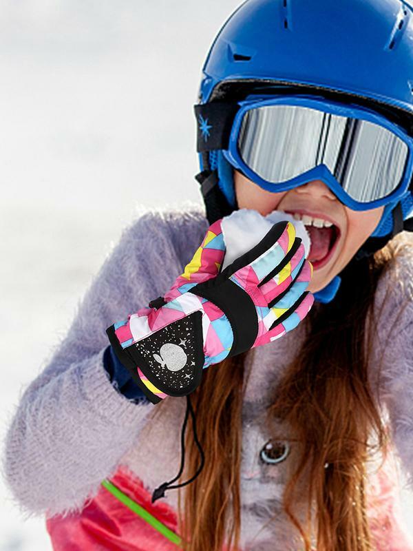 Luvas engrossadas do inverno das crianças, impermeável, ajustável, confortável, meninos, ciclismo, neve